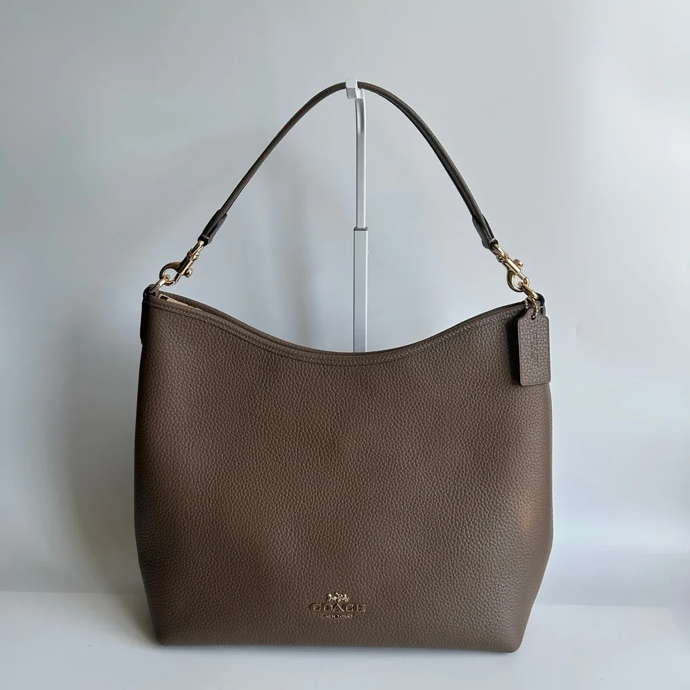 Coach Laurel Large Shoulder Bag Dark Stone Pebbled Leather CY684